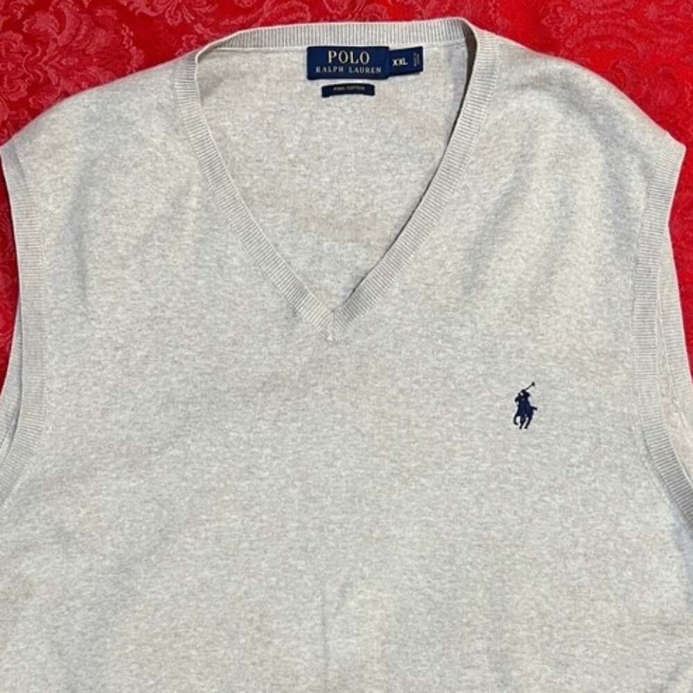 Polo Ralph Lauren Pima Cotton Sweater Vest Beige V-Neck Men XXL